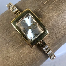 HMI Women Fashion Crystal Gold Bracelet Rectangular Quartz 18mm Watch 7 1/4"