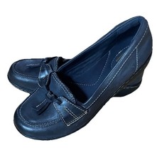 Clarks Navy Blue Leather Tassel Loafer Shoes, Women  s Size 7 W, New