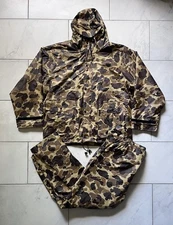 Vintage LL Bean Guide Jacket Pants Set Mens Large 36x32 Camo Insulated Hood PVC