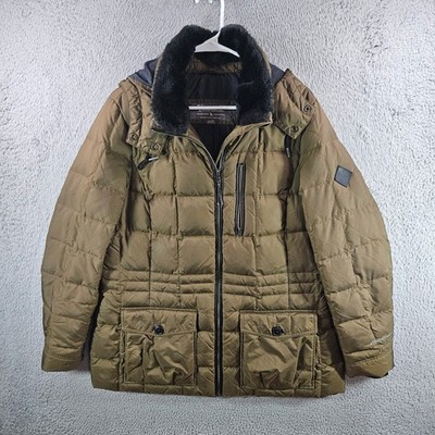 Eddie Bauer Womens XL Down Puffer Jacket Olive Green Faux Fur