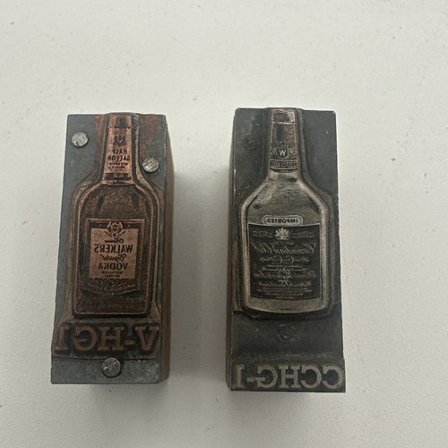 12 1.5” Hiram Walker Bottles Lot Scotch Gin Rum Brandy Letterpress Print Block - Picture 4 of 9