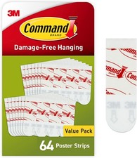 Command Poster Strips, 64 Strips Damage-Free Hanging Small, White  0.25 per strip