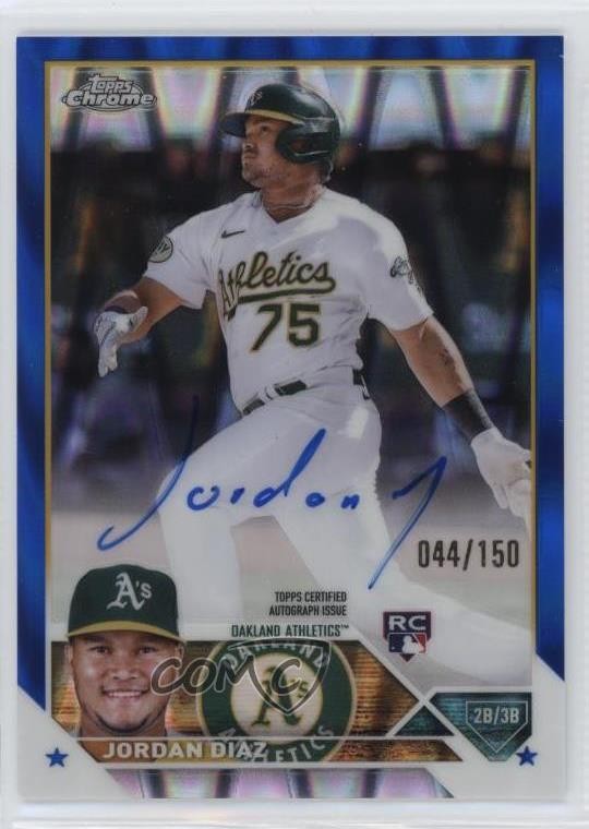 2023 Topps Chrome Rookie Blue RayWave Refractor 44/150 Jordan Diaz Auto RC w5p
