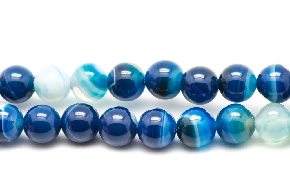 Perles pierre agate boules 14mm bleu pour collier lithothérapie et fil de minéraux 39cm