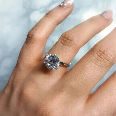Real Moissanite 2.00 Ct Round Cut Solitaire Engagement Ring 14K White Gold Plate