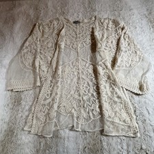Redellion Lace Kimono Cardigan Cream Boho Sheer Embroidered Small