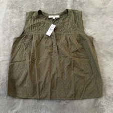NWT Loft Cotton Sleeveless Boxy Tank Top Shirt Blouse Olive Green XS Swiss Dot