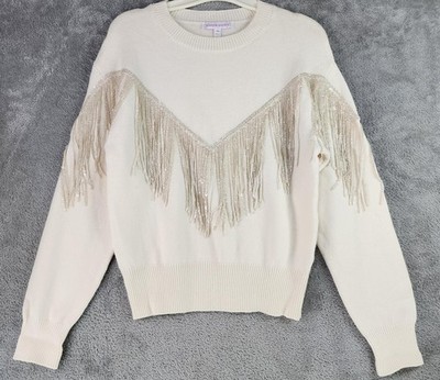Honey & Sparkle Sweater Womens Medium Cream Sequin Fringe Western Cowgirl Party
