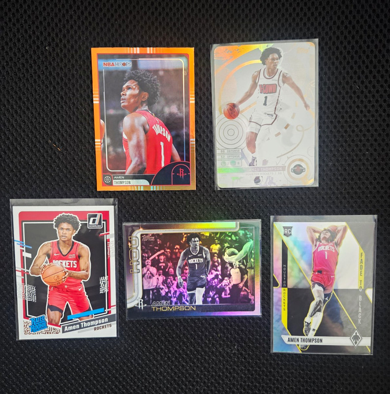 Amen Thompson Lot RATED ROOKIE+Fade 2 Black RC+NBA HOOPS ORANGE+Blackout Rockets