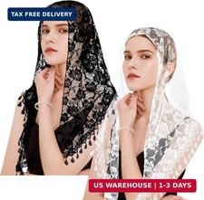2 Pcs Catholic Veil for Church Floral Lace Embroidery Head Coverings Chapel Lati