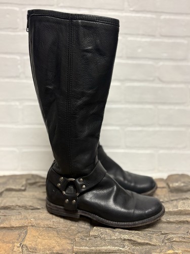 Frye 3476850 Phillip Arnés Mujer 7 Alto Cuero Negro Botas de Montar Cremallera Trasera - Imagen 1 de 9