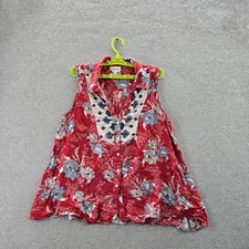 Style & Co Women Blouse XL Red Floral Button Collared Front