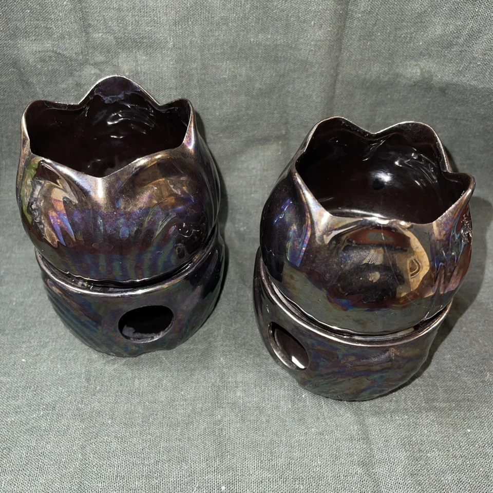 Calentador de cera de arcilla esmalte iridiscente negro luminaria Foto 4 de 4