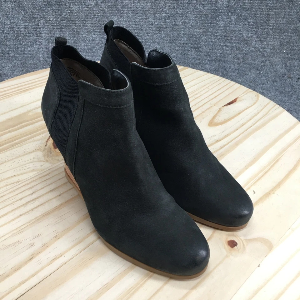 Crown Vintage Botas Mujer 9 M Carly Botines Cuña Cuero Negro Pull On Informal Foto 3 de 4