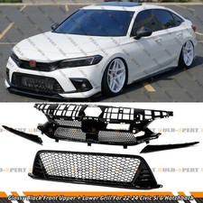 For 22-24 Civic Si Hatchback Vs Gloss Black Front Upper Type-r Lower Grille