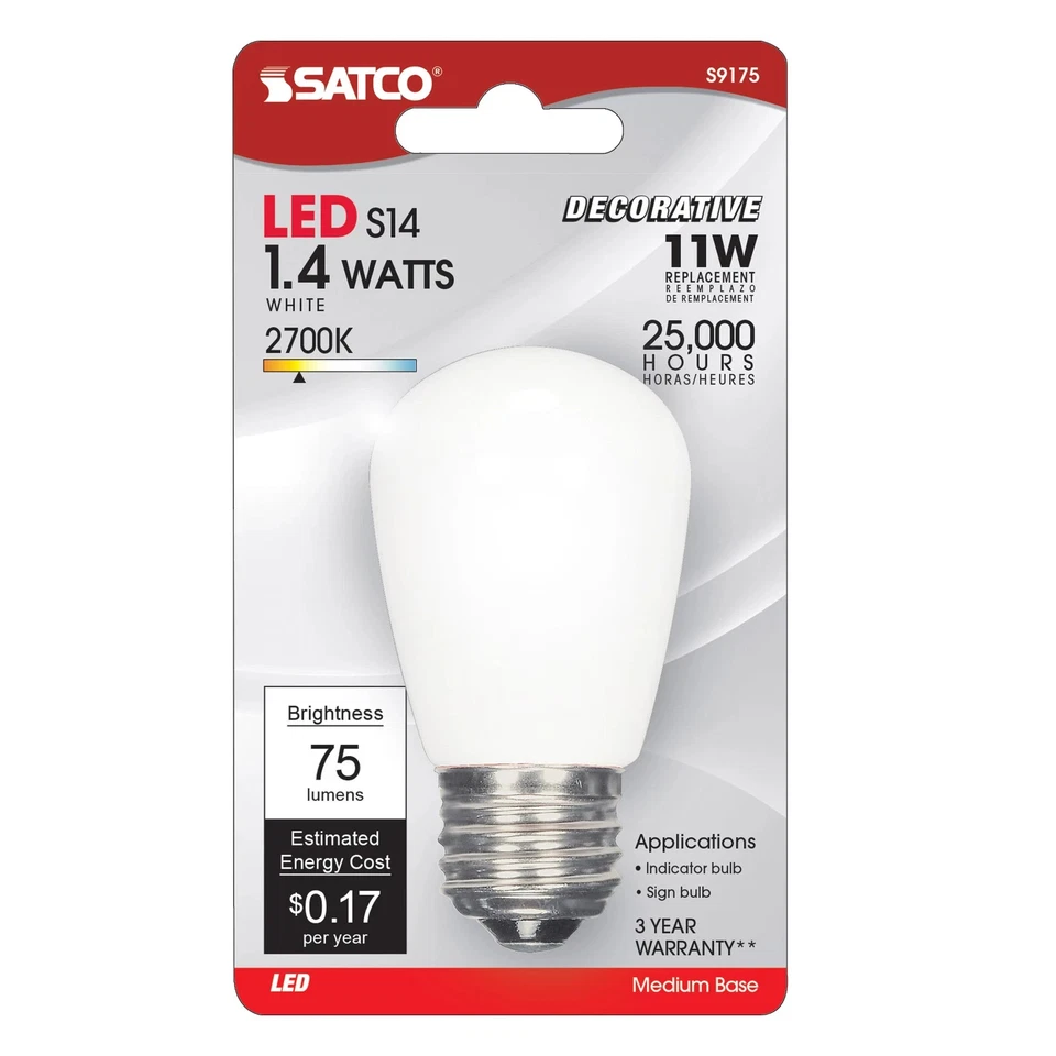 Satco S9175 - 1.4 Watt LED S14 Decorative White Sign Light Bulb - 2700K (6 PK) - Image 2 of 4