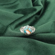 925 Silver Pear Spiny Oyster Gemstone Promise Band Artisan New Ring US All Size