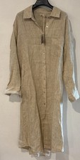 Faherty Laguna Linen Maxi Dress Women's M Golden Sun Stripe Button Front Pocket