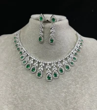 Indian Bollywood Bridal PartyWear Silver Plated Cz Jewelry Set Weding Women RM22