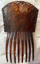 Rarity Vintage Large Tortoiseshell Hair Comb Early 7 3/4” X 5 1/2”, 20th Century