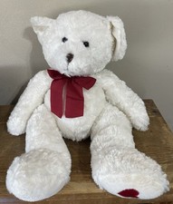Lovey Vintage White Baby Teddy Bear Red Bow Stuffed Sand Plush Toy