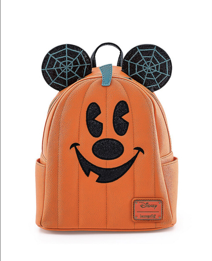 disney mickey mouse jack-o-lantern mini-backpack Mickey Mouse Jack-O'-Lantern Pumpkin Halloween Mini Backpack Loungefly In  Hand
