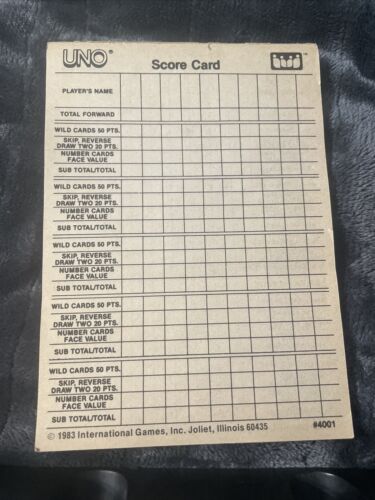 Uno Vintage 1983 International Games Card Game Score Cards No Instructions Used - Picture 2 of 3