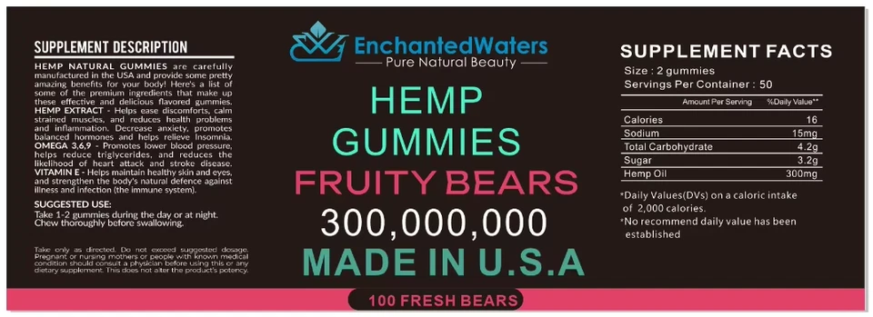 Gomitas Premium de Cáñamo-Aceite - Veganas, Deliciosas- Calmas, Ansiedad, Estrés - Hechas en EE. UU. Foto 2 de 4