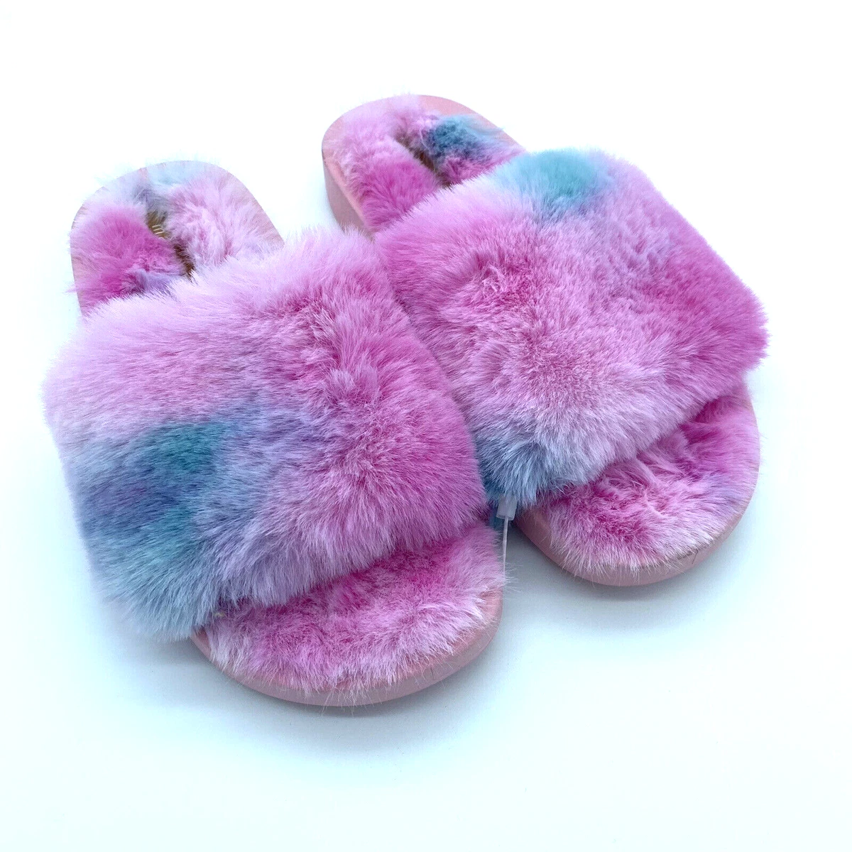 Madden Girl Shoes Womens 10 Slides Sandal Fluffy Fuzzy Pink Tie