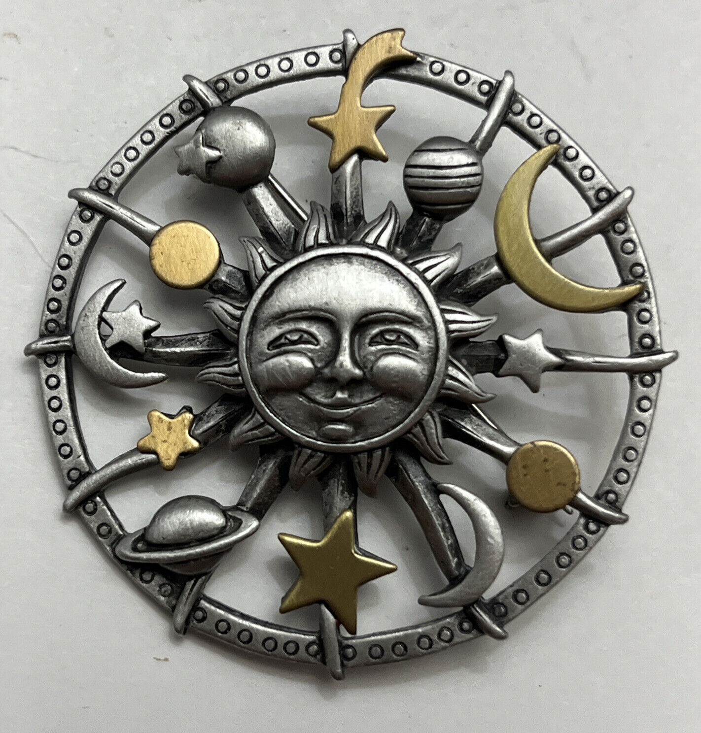 JJ Vintage Pin Brooch Celestial Solar Sun Stars M… - image 5