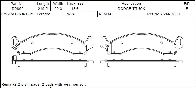 D821 Disc Brake Pad Set - *OE Semi-Metallic* Front Dodge Truck, Alternate D859 - Image 3 of 3