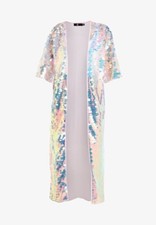 Holographic Disc Iridescent Sequin Kimono Party Jacket Duster Festival Sparkly