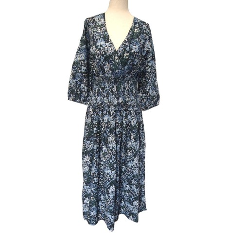 Apiece Apart Damen Kleid S dunkelblau grün Blumen Midi Cottagecore Prairie 2022 - Bild 2 von 5