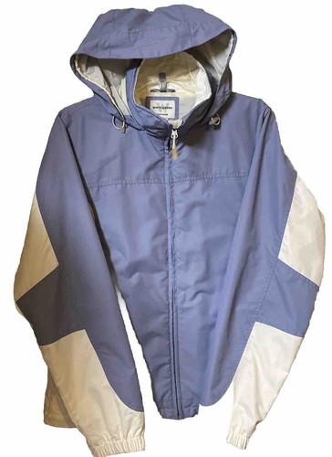 VINTAGE WHITE SIERRA WOMAN’S BLUE/WHITE PACKABLE HOODED RAIN JACKET SIZE M - Picture 2 of 5