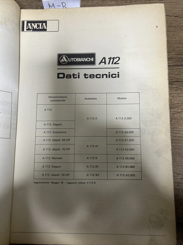 Manuale Autobianchi A112 pubblicazione dei Dati Tecnici per le riparazioni  1976 - Immagine 3 di 3