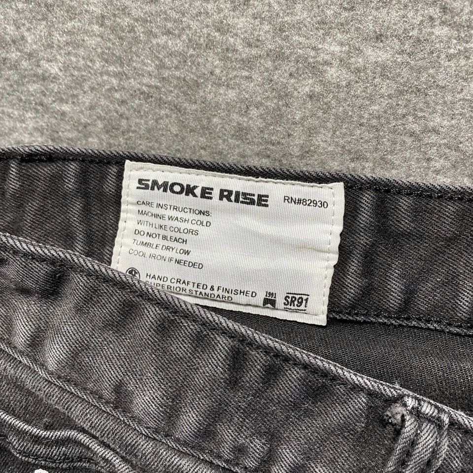 Smoke Rise Black Denim Cut Off Cargo Shorts Graffiti Flames Paint Splatter Sz 44 - Image 2 of 4