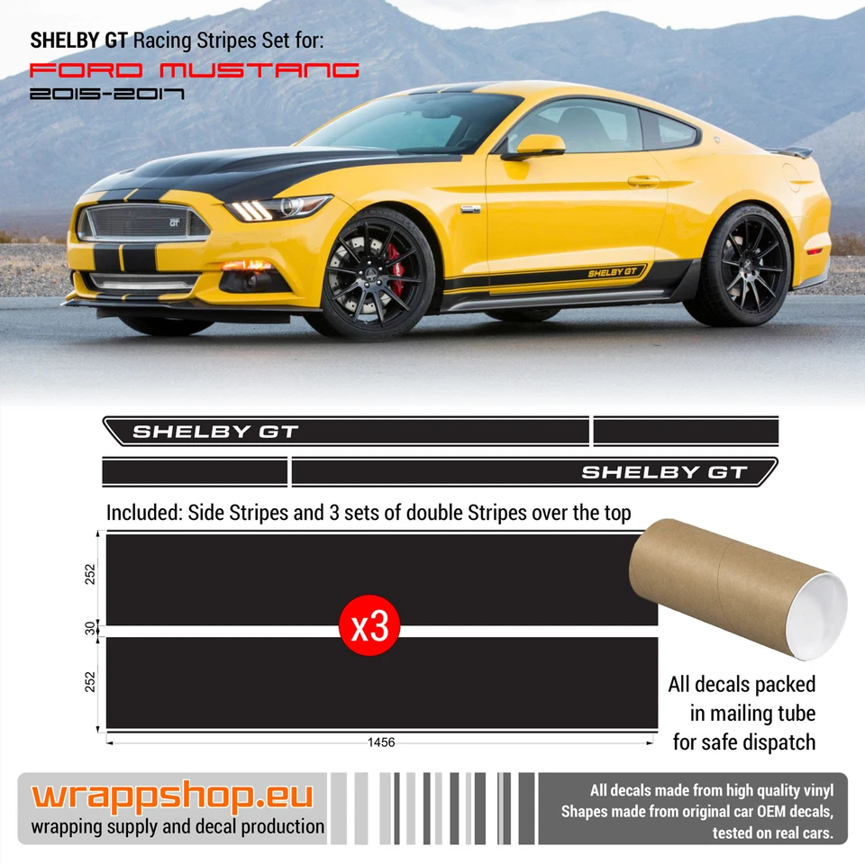  Juego de rayas de carreras Shelby GT para Mustang 2015 2016 2017 2018 Foto 2 de 4