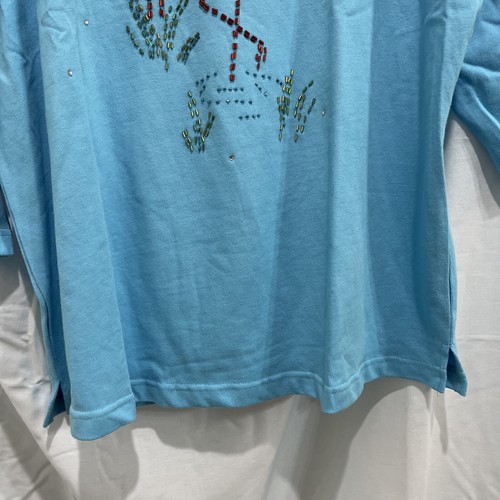 Quacker Factory Women's Shirt NEW Flamingo Beaded Sequin Blue XL 3/4 Sleeve - Picture 8 of 15