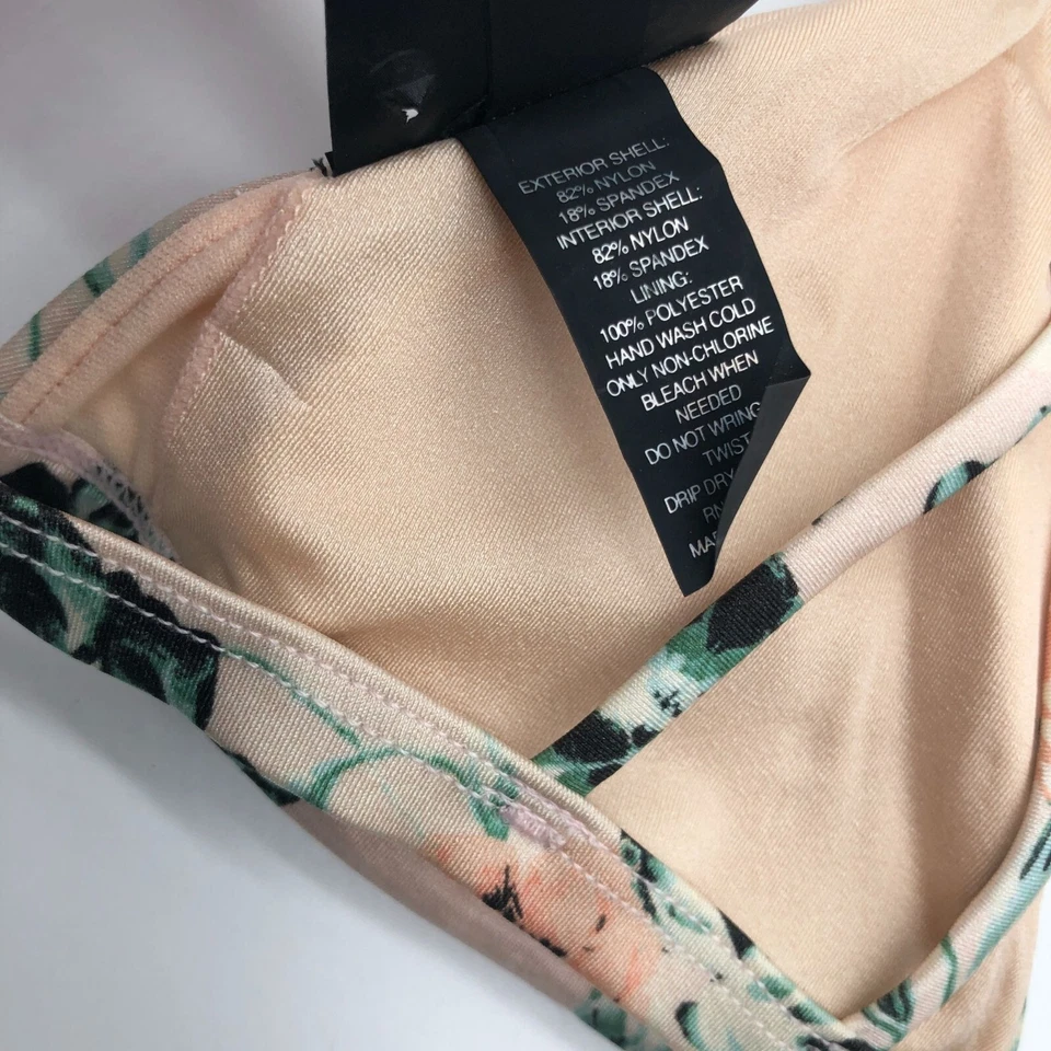 L.A. Hearts Bikini Top Removable Cups Triangle Floral Beige Green S - Image 4 of 4