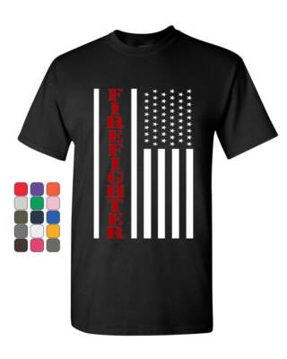 Firefighter Stars and Stripes T-Shirt Fire and Rescue Fire Dept Mens Tee Shirt