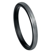 Tungsten Ring Black & Gun Metal IP Plated Dome Brushed 2mm Band Wedding Engage