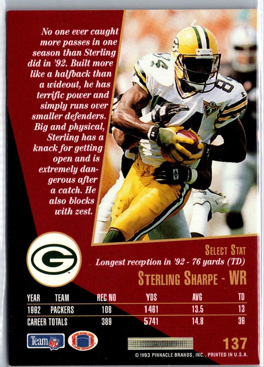 1993 Pinnacle Select Sterling Sharpe Card #137 Green Bay Packers