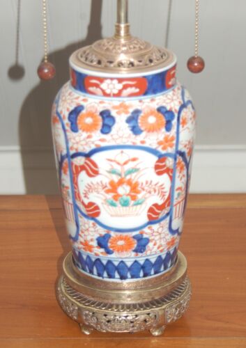 ANTIQUE Japanese IMARI Vase Lamp Meiji 19th C ARITA Porcelain Brass Hubbell - Afbeelding 1 van 8