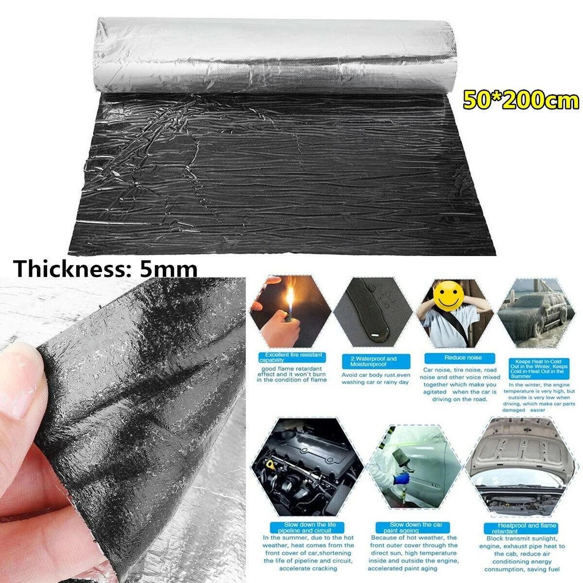 Car Insulation -Automotive Block Heat & Noise Reduce Thermal Sound  Deadening Mat