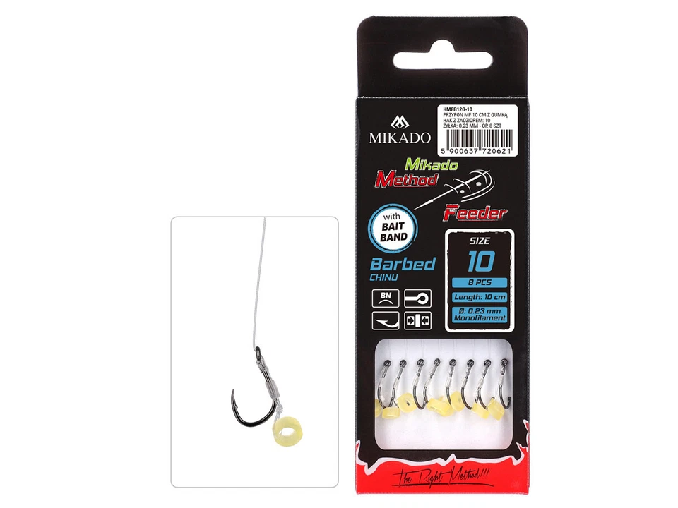 Mikado Method Feeder Rigs Monofilament Chinu with Bait Band 10cm #4 - #14 8pcs - Photo 1/1