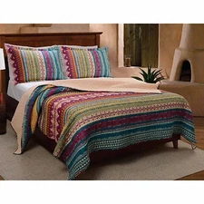 BEAUTIFUL CHIC BLUE TEAL AQUA GREEN RED SOUTHWEST BOHEMIAN GLOBAL QUILT SET NEW