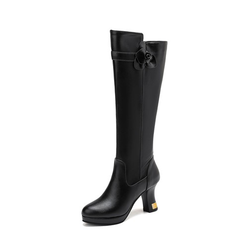 Retro Western British Mujeres Botas Hasta la Rodilla Caballero Montar Bloque Tacones Cremallera Talla - Imagen 6 de 26