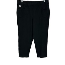 Quacker Factory DreamJeannes Reg. Straight-Leg Pull-On Pants Black Medium Size