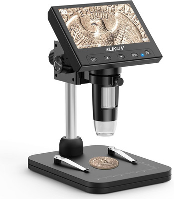 Coin Microscope, 4.3'' LCD Digital Microscope 1000X, Coin Magnifier with 8 Adjus