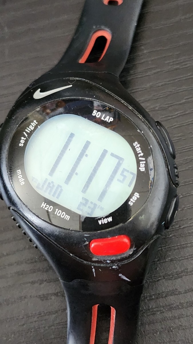 Nike Bowerman Digital Watch Black Red 100M 50 Lap Day Date